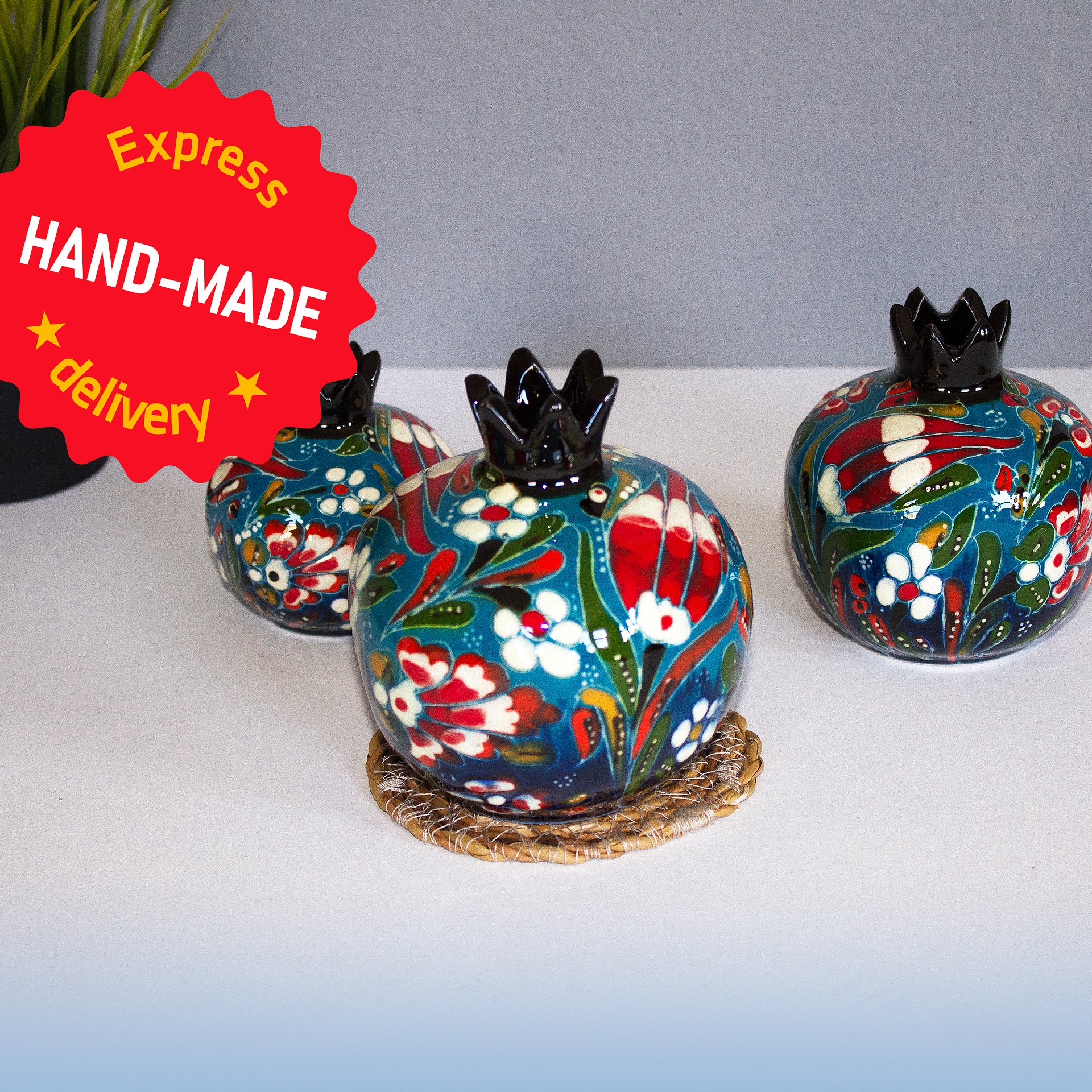 Decor 3-piece Pomegranate Handmade Ceramic set — handmade pottery product image (1)
