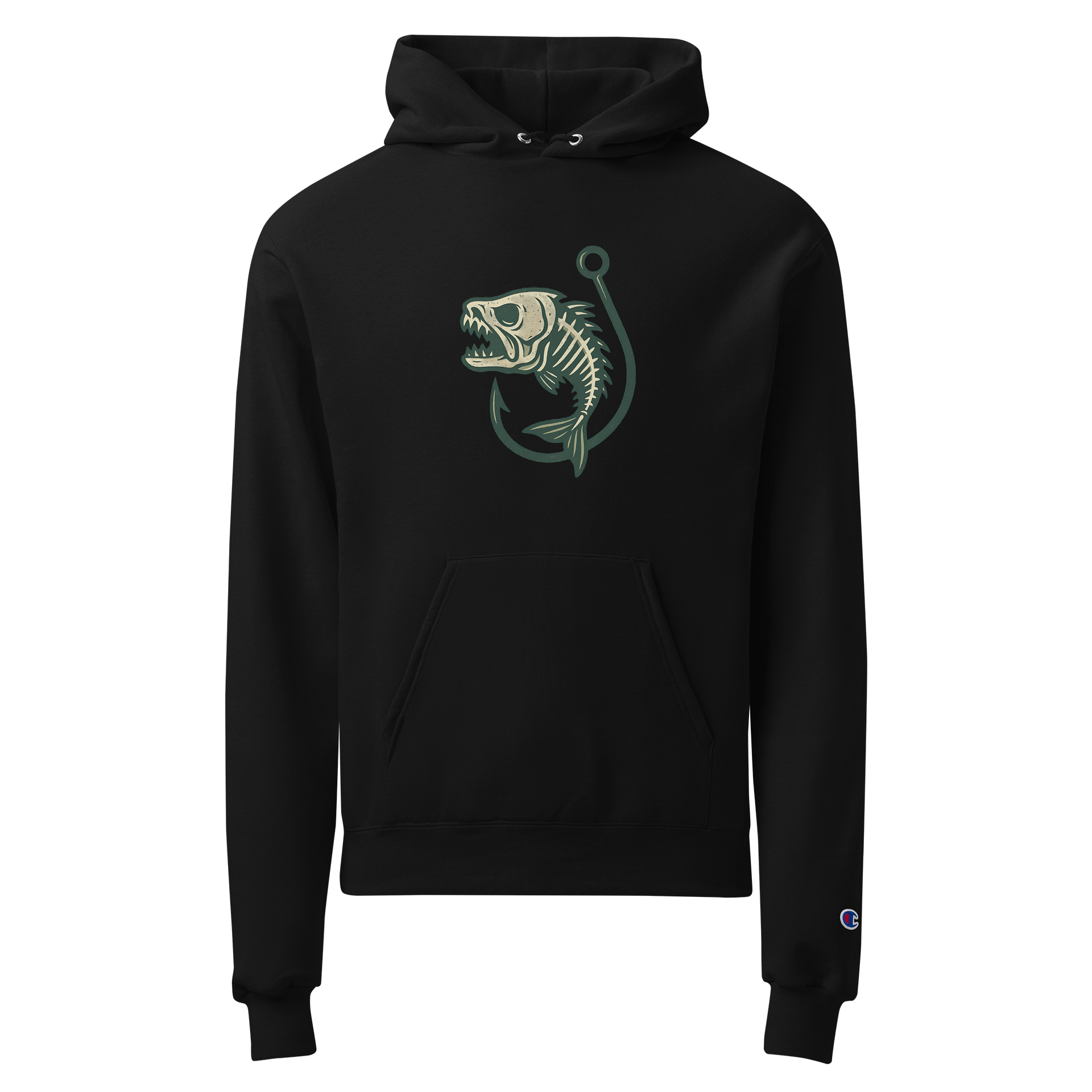 Champion Fishing Hoodie Skeleton Fish Hook Graphic Outdoor Angler Streetwear product image (1)