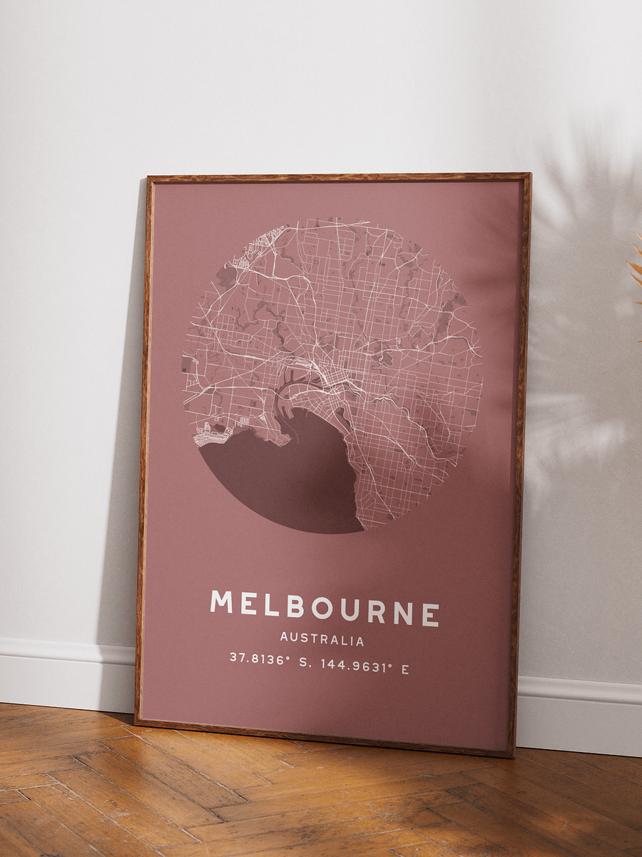 Melbourne Street Map Poster – Red Minimalist Circular City Art product image (3)