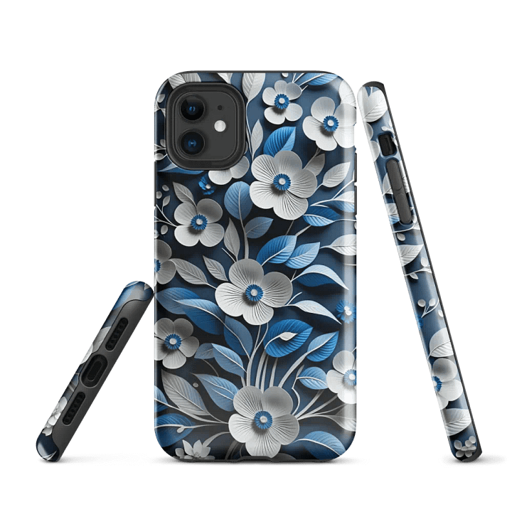 Tough Phone Case for iPhone® - Blue and White Paper Flowers product image (1)