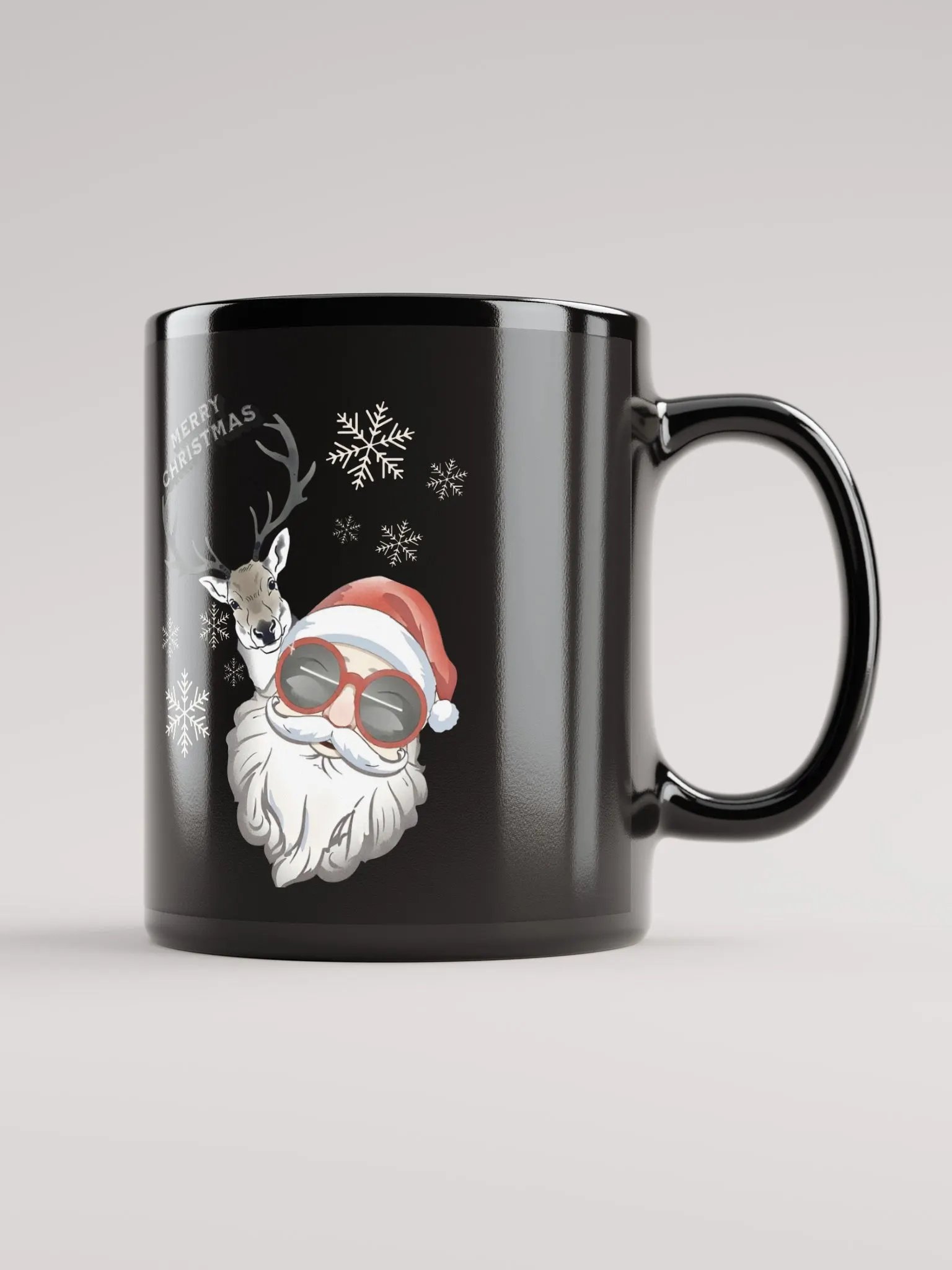 Cool Santa and Hip Reindeer Black Mug product image (2)