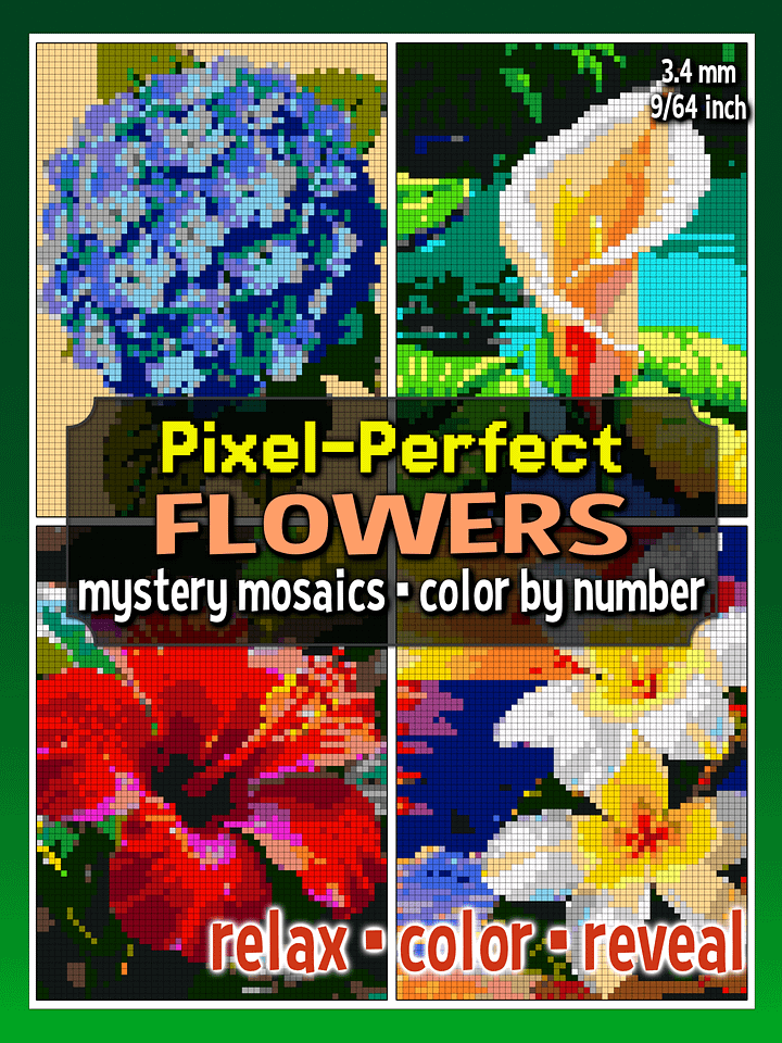 Pixel-Perfect Flowers Mystery Mosaic Color By Number: Pixel Art Digital Coloring Book with 36 Illustrations product image (1)