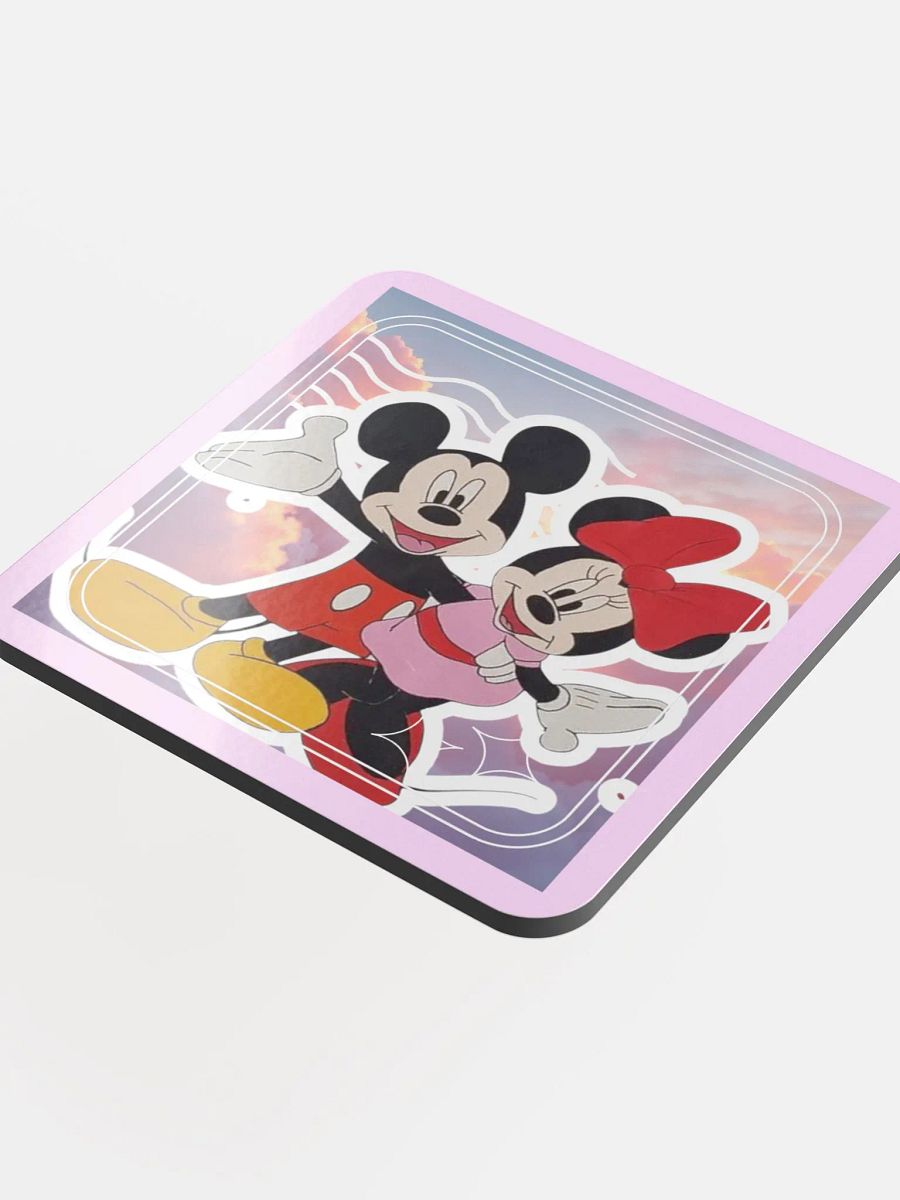 Mickey and Minnie mouse (art by Dina R.) colorful style acrylic painting picture - Glossed Cork Coaster product image (4)