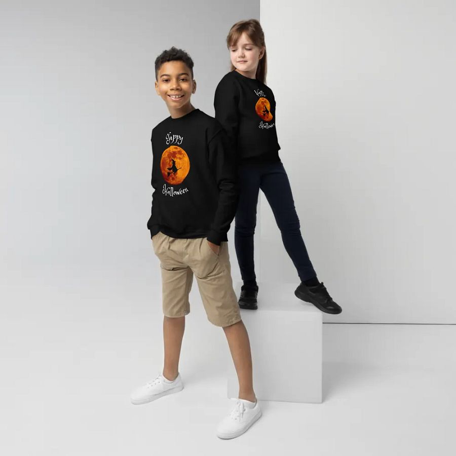Witchy Moon Silhouette Youth Halloween Sweatshirt product image (6)