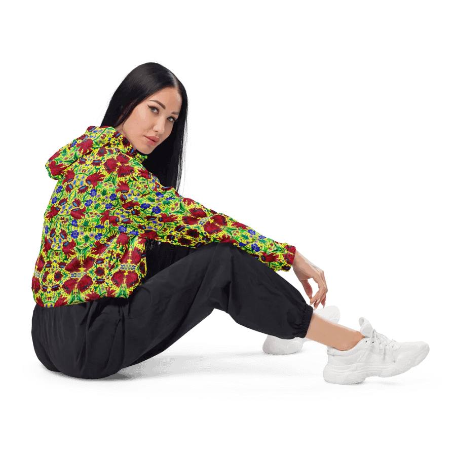 Abstract Red Flowers Ladies Cropped Windbreaker product image (6)