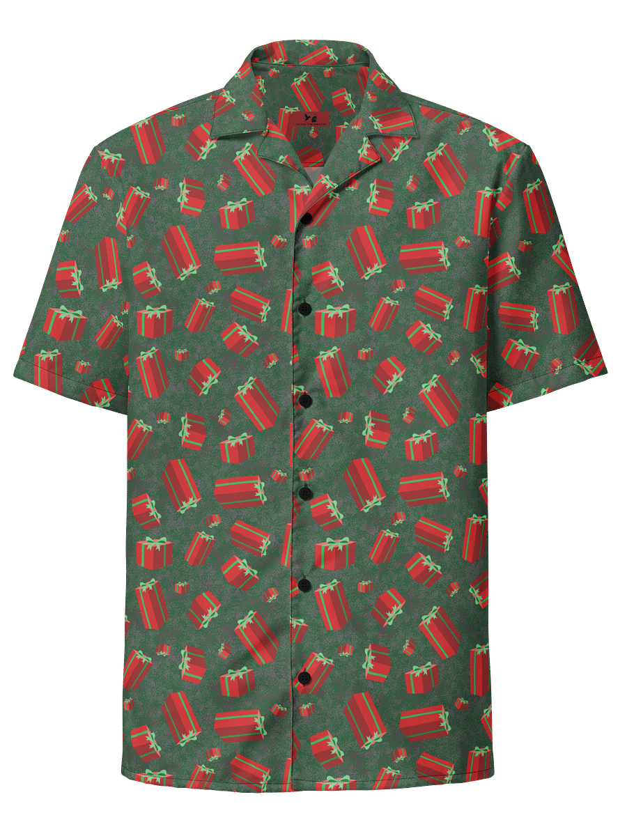 Floating Red Presents on Teal Green Oversized Button-Down Shirt product image (1)