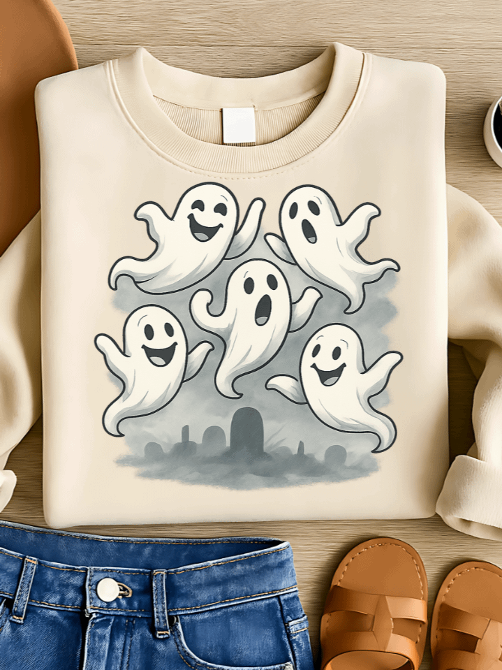 Joyful Spooky Ghosts Sublimation PNG – Halloween Cartoon Characters for T-Shirts – Fun & Playful Eerie Theme – 300 DPI Instant Digital Download product image (1)