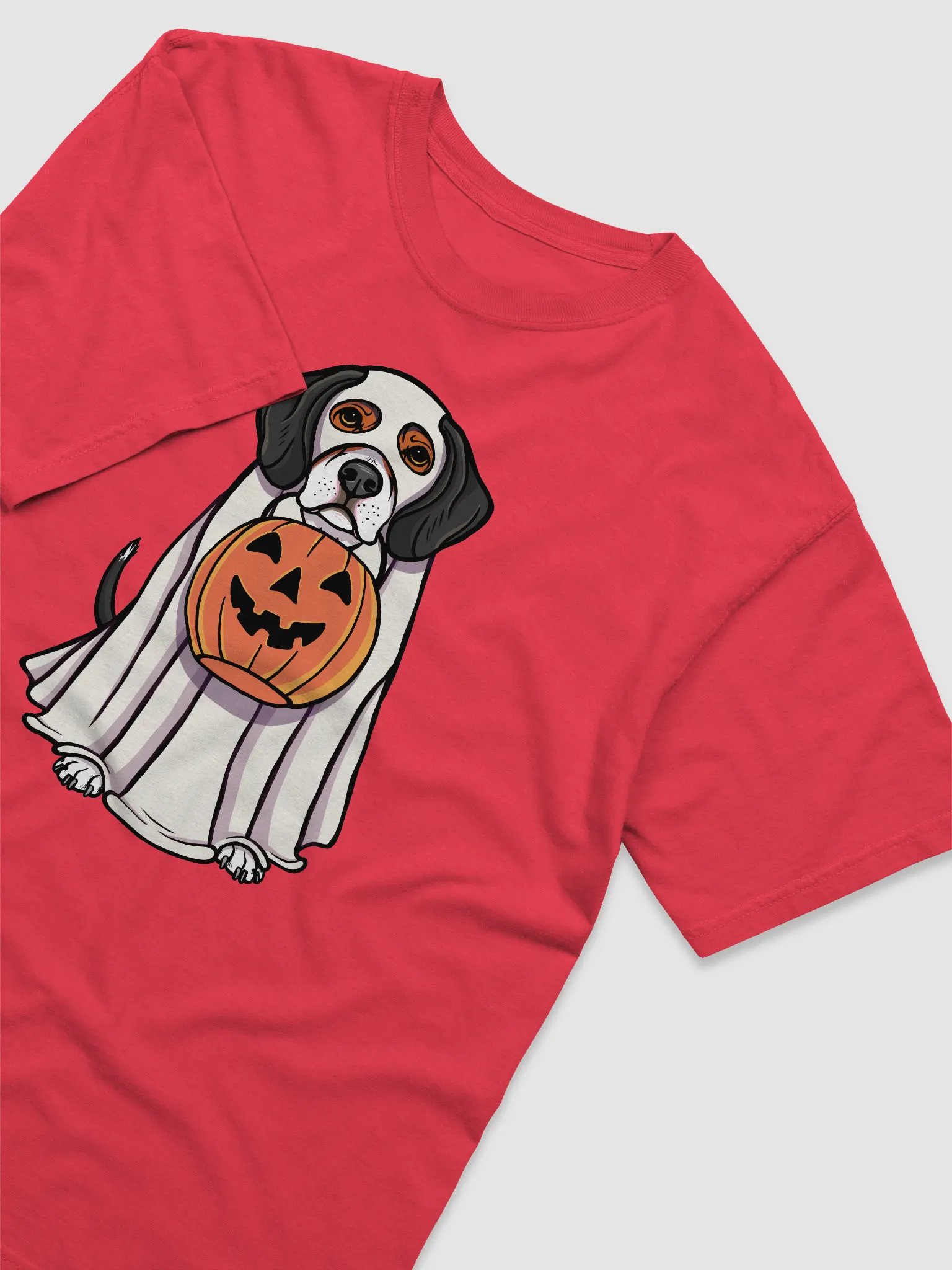 Funny Halloween Beagle(Tricolor) T-Shirt | Funny Beagle Wearing a Ghost Costume and Holding a Pumpkin Basket product image (6)