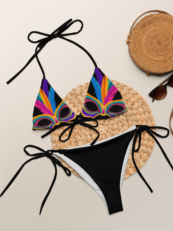 Black Low Rise Cheeky String Bikini, Mardi Gras Top product image (1)