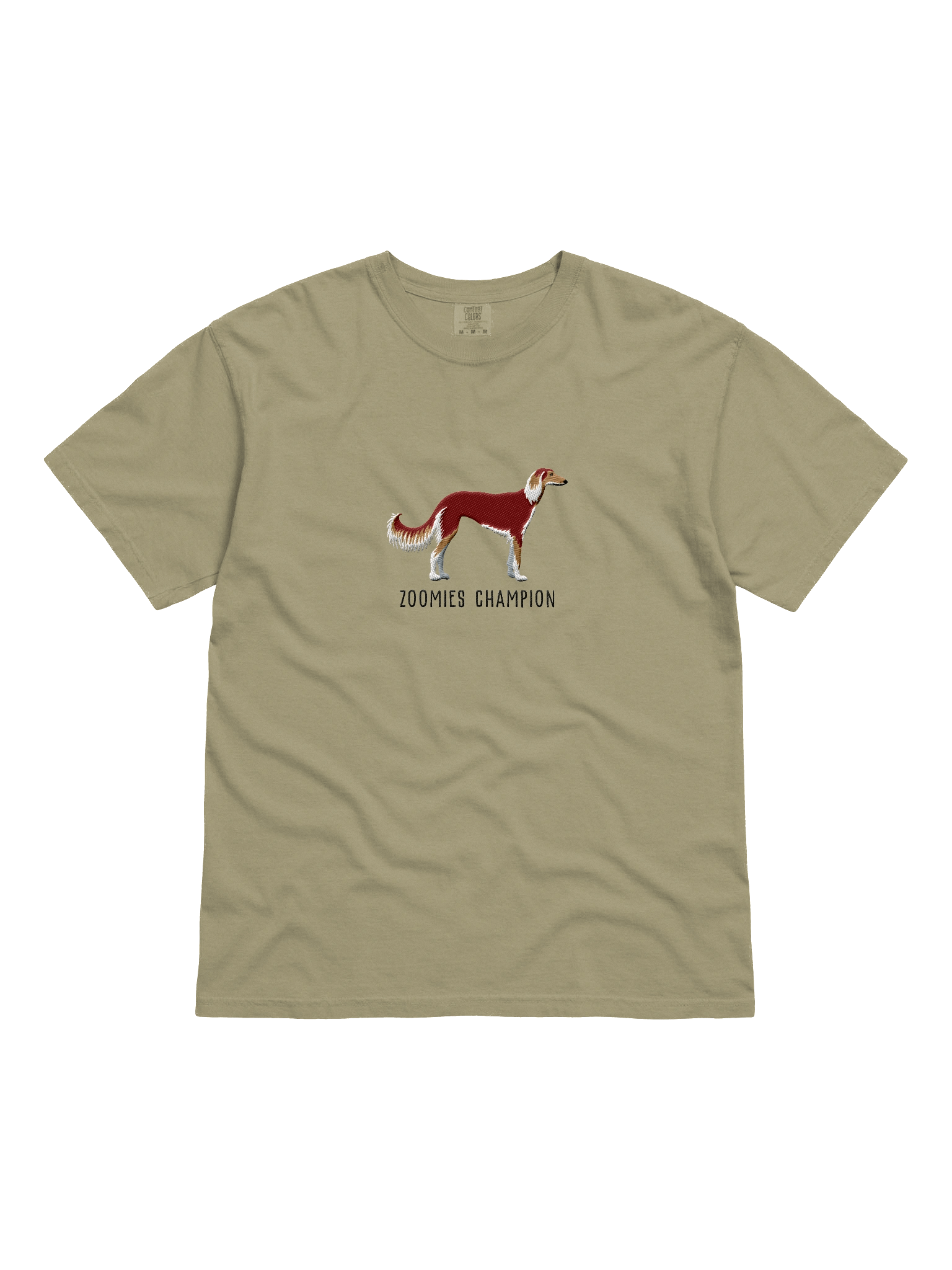 Zoomies Champion T-Shirt(Embroidered) of a Saluki(Chocolate & Tan) product image (2)
