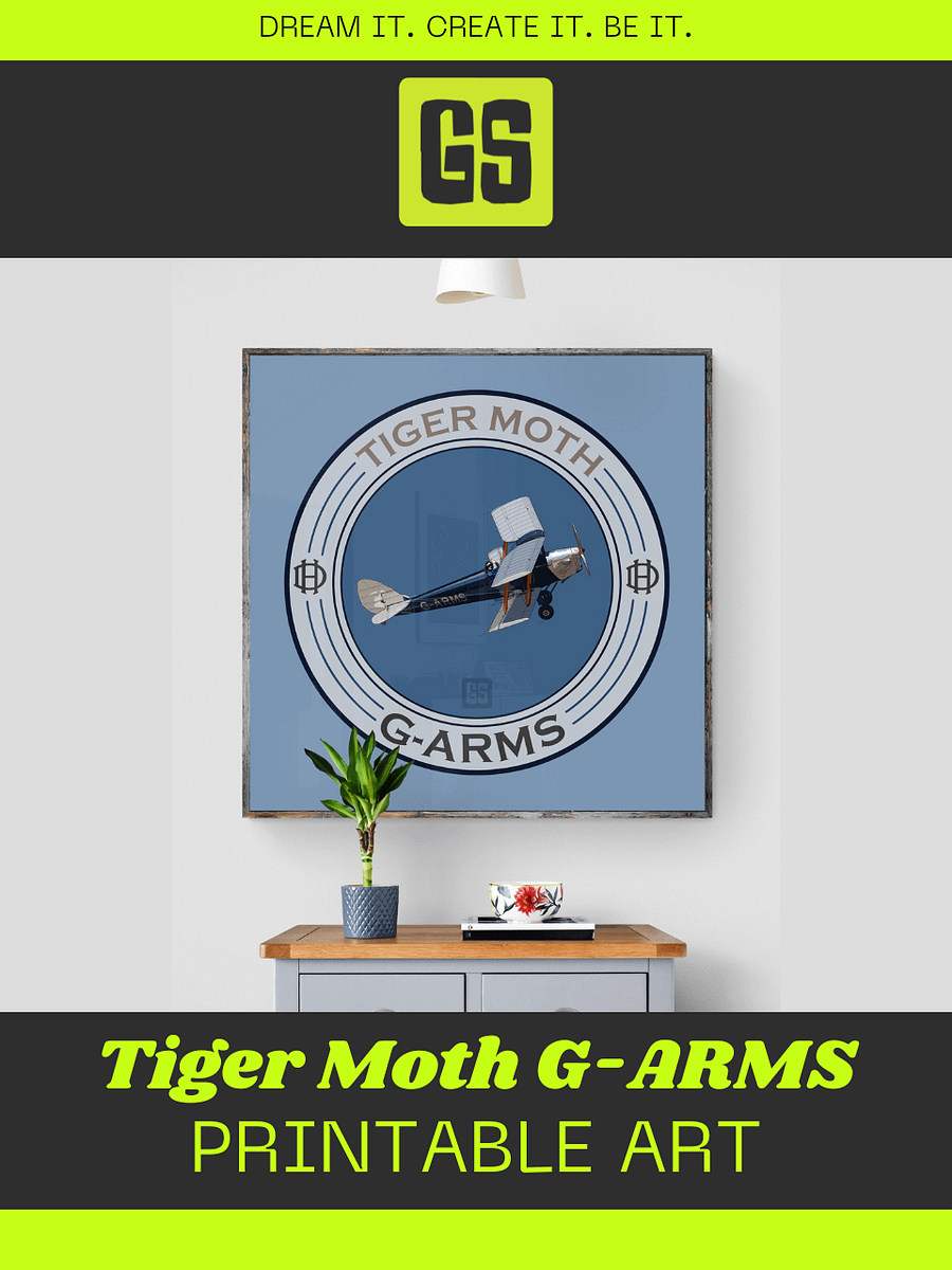 Tiger Moth G-ARMS Printable Aviation Wall Art Square Size Special Edition Blue Emblem product image (2)