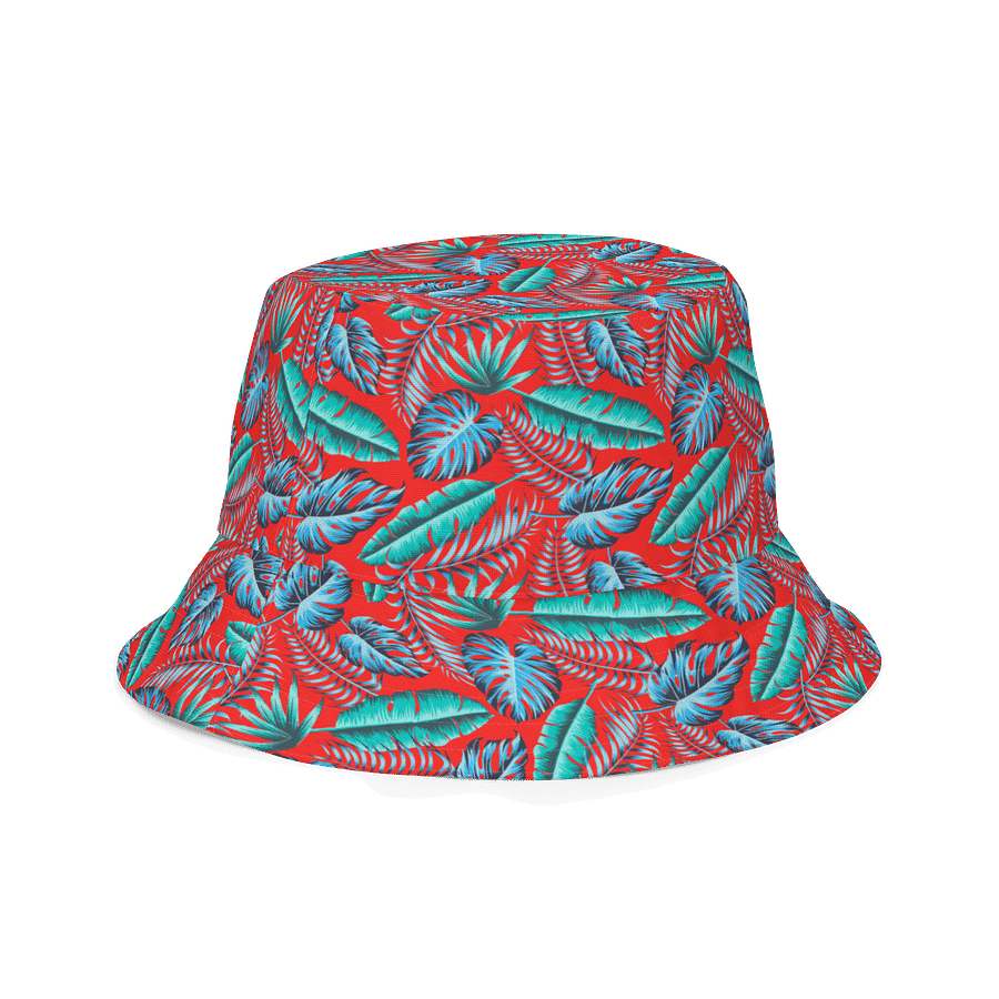 Bold Tropical Reversible Bucket Hat – Red Jungle Leaf Print product image (5)