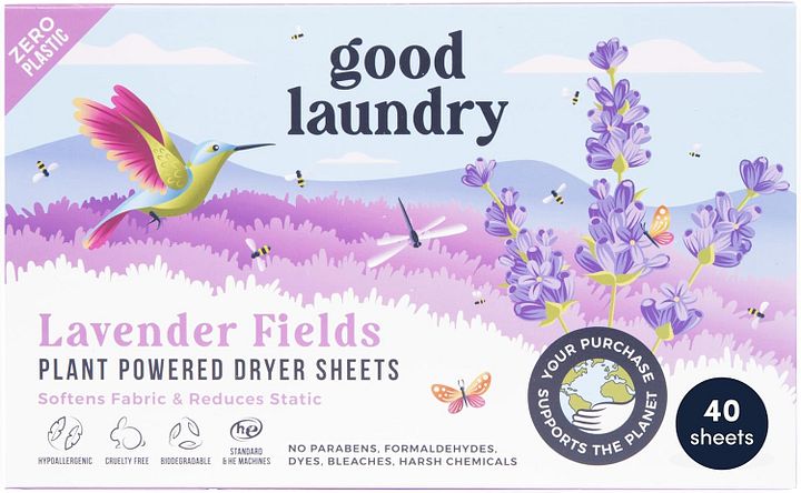 Lavender Scented Dryer Sheets, Reduce Static, Infused with Essential Oils, No Harsh Chemicals, Biodegradable, Hypoallergenic, No Plastic product image (1)