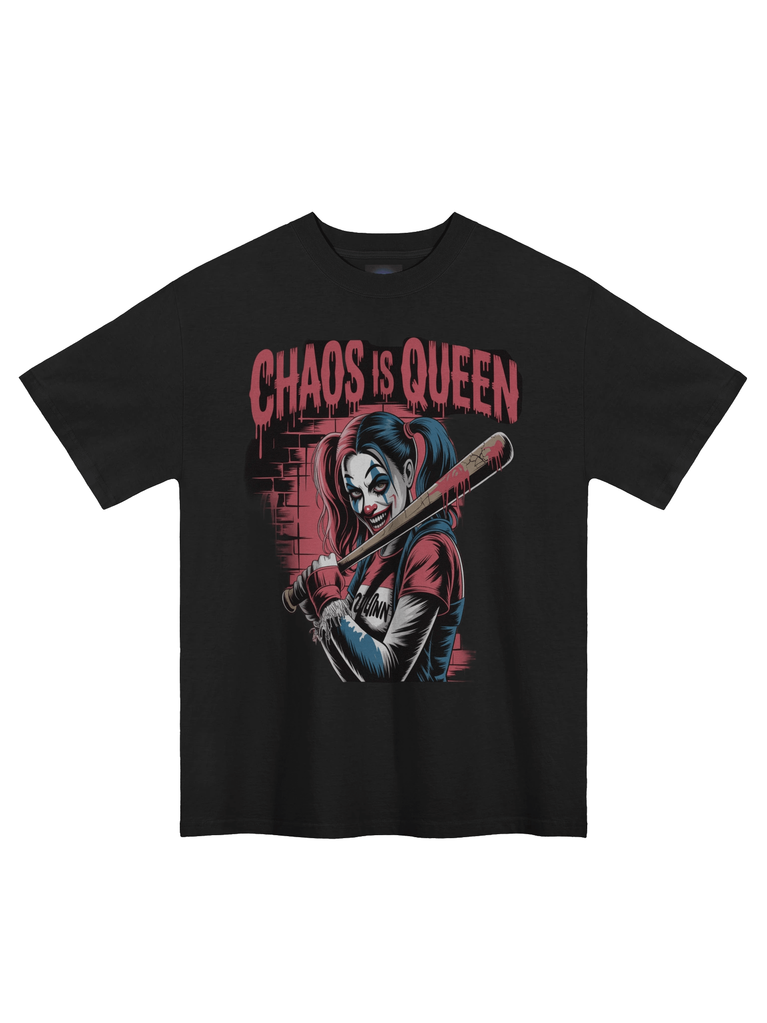 Harley Quinn 'Chaos is Queen' Bat-Wielding Rebel Oversized Faded T-Shirt product image (3)