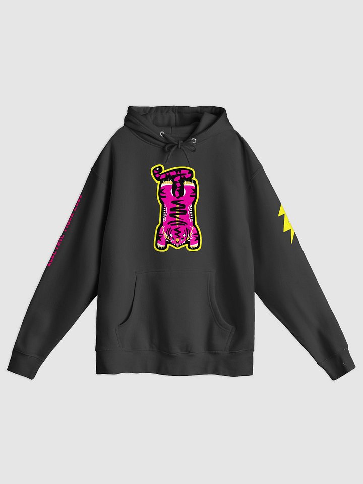 Pink Electric Tiger with Yellow Lightning Bolts - Hoodie with Front Pocket product image (2)