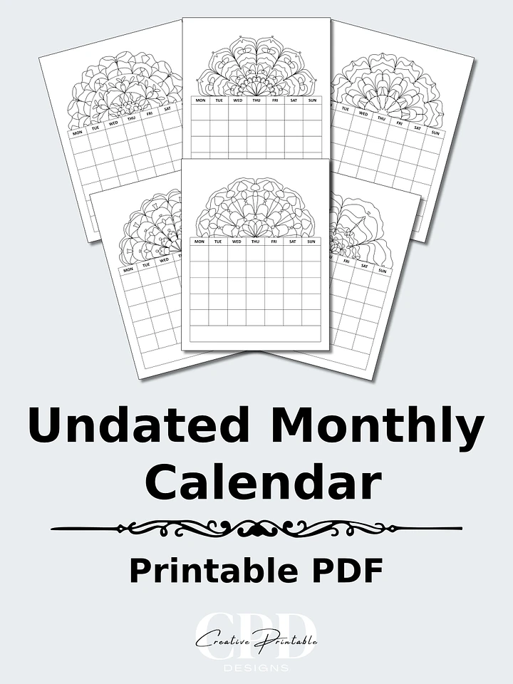 Printable Undated Monthly Calendar With Kaleidoscope Patterns To Color product image (1)