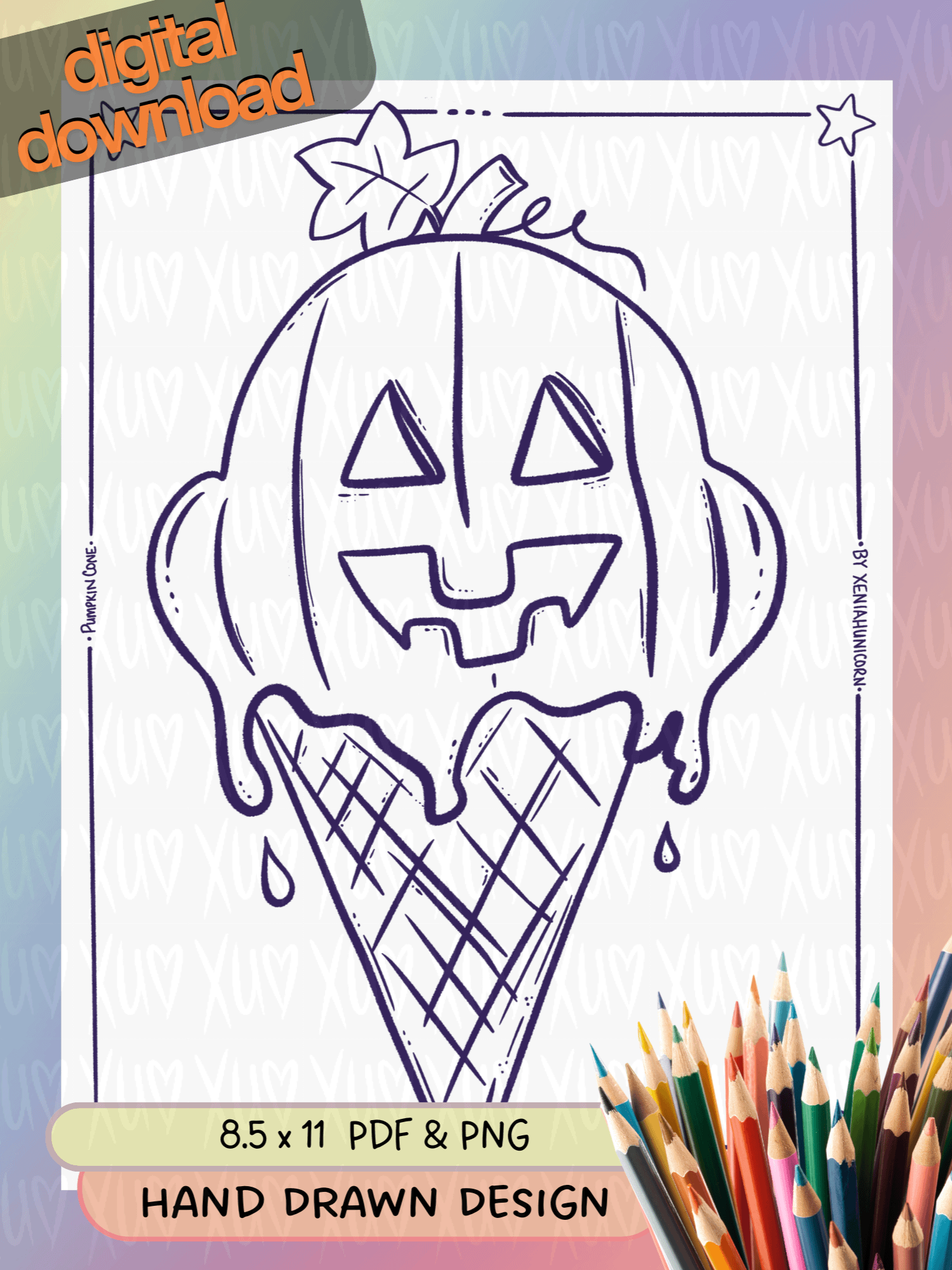 Pumpkin Cone – Summerween Scream – Spooky-Sweet Coloring Page product image (1)