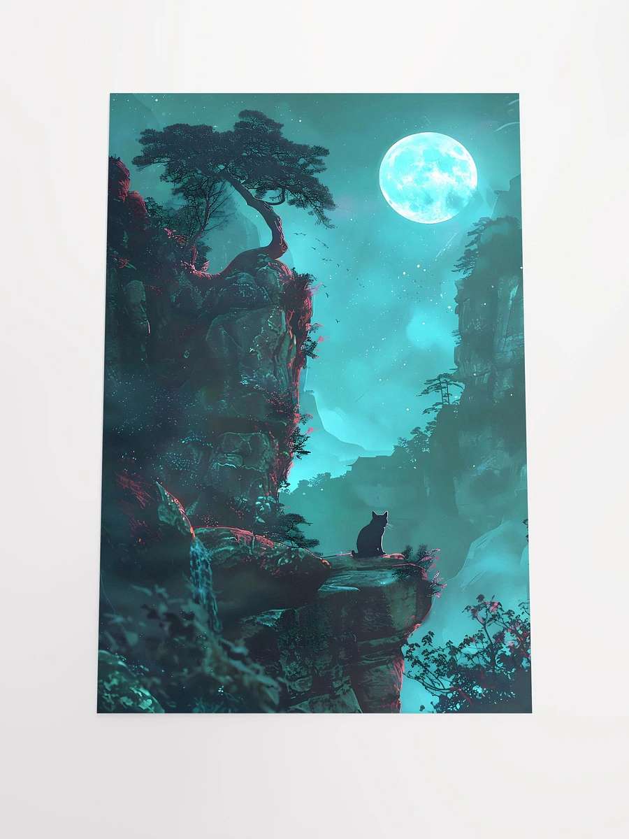 Mystical Cat Silhouette Under a Luminous Moon Fantasy Matte Poster product image (3)