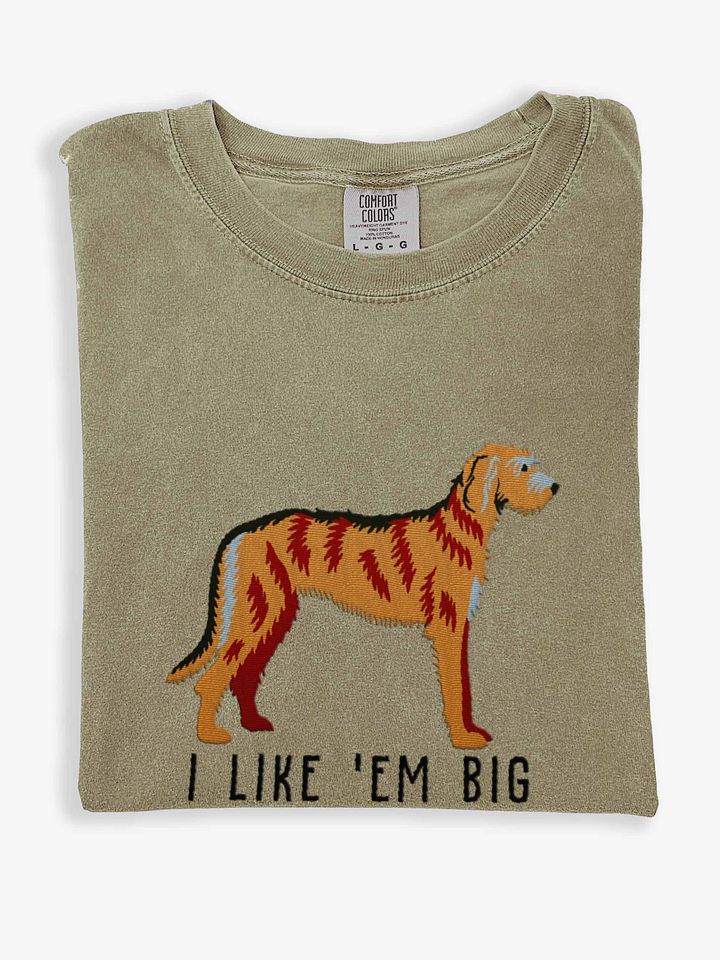 I Like 'Em Big T-Shirt(Embroidered) of an Irish Wolfhound(Brindle) product image (1)