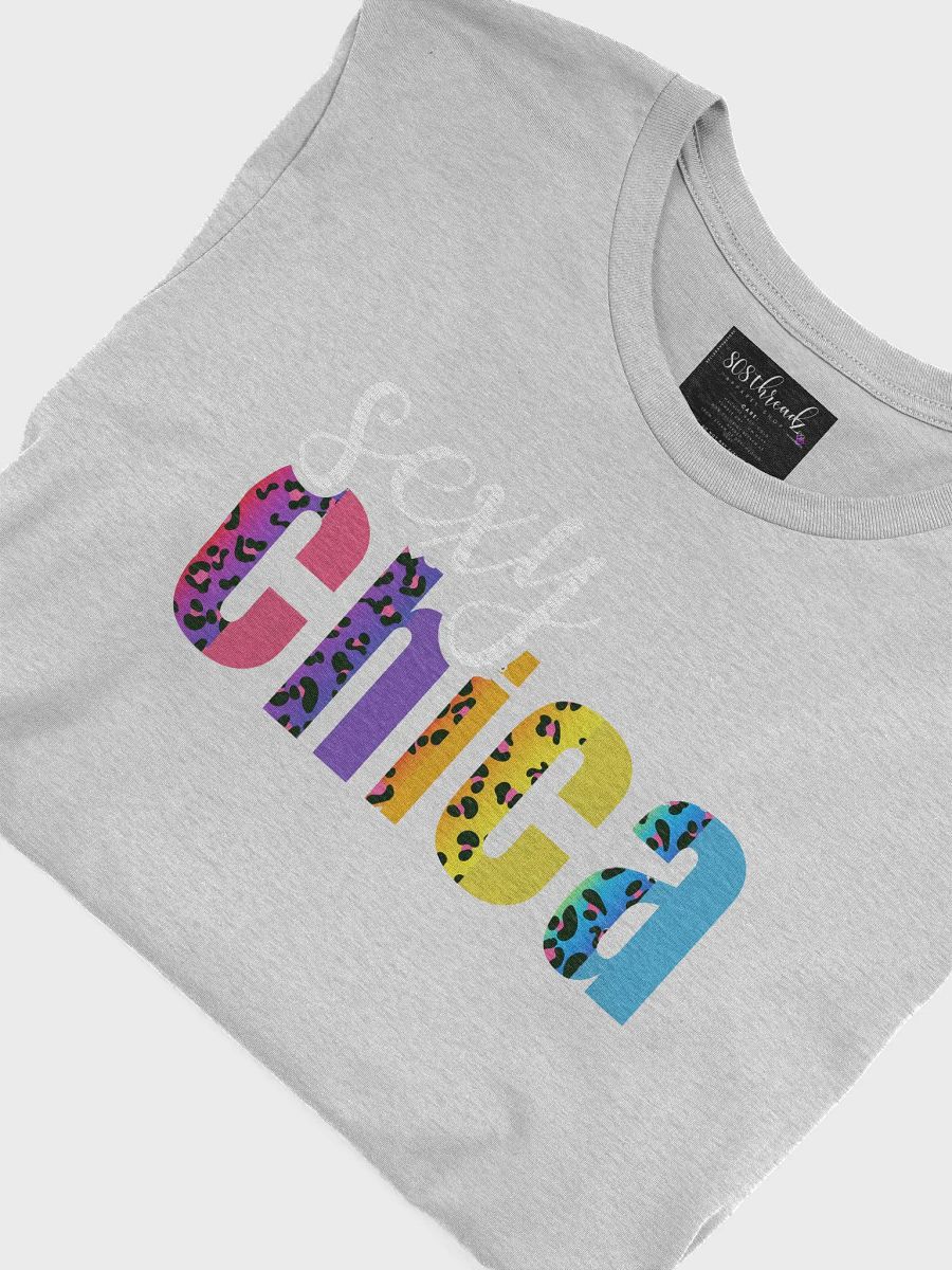 Sexy Chica T-Shirt; White with Mix Bright Rainbow Leopard Pattern product image (1)