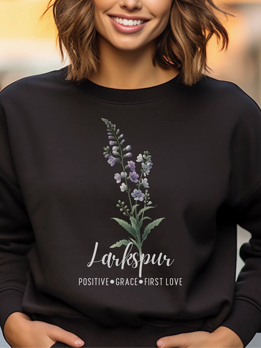 July Birth Month Inspirational Larkspur Flower Sweatshirt: Positive Grace First Love product image (1)