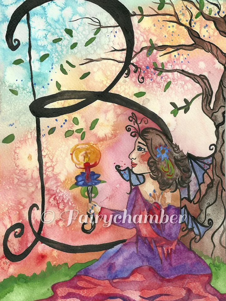 Fairy Alphabets - B Original Watercolor Painting product image (1)