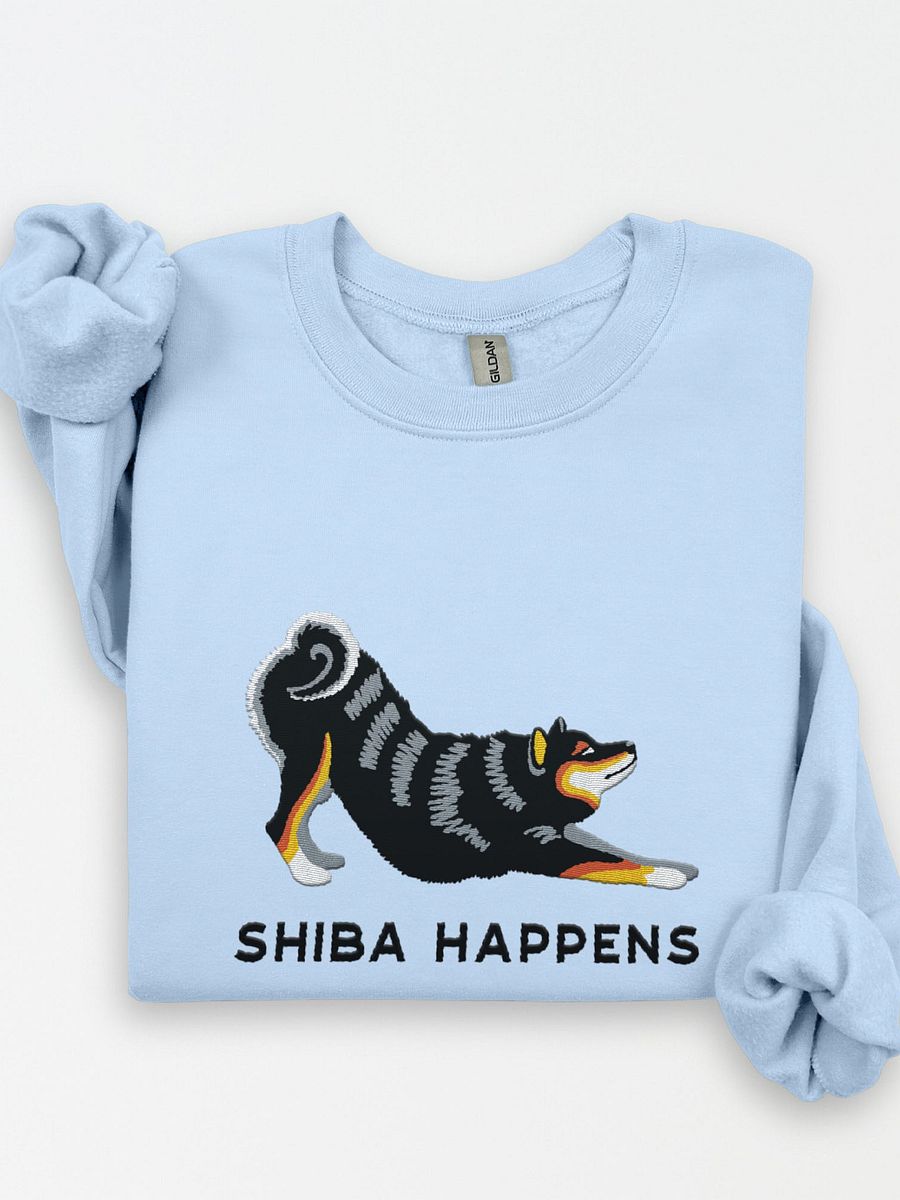 Shiba Happens Sweatshirt (Embroidered) of a Shiba Inu(Tricolor) product image (1)