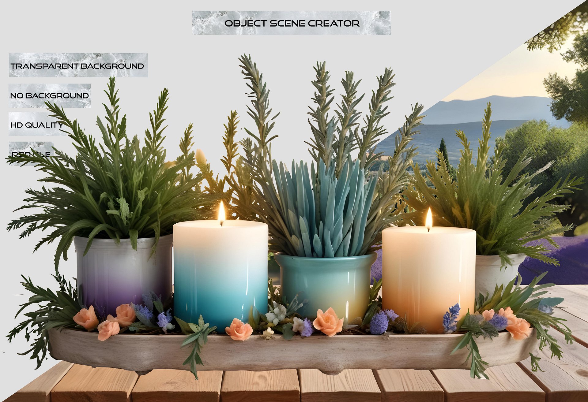 Provence-Inspired Candle and Floral Arrangements, PNG product image (2)