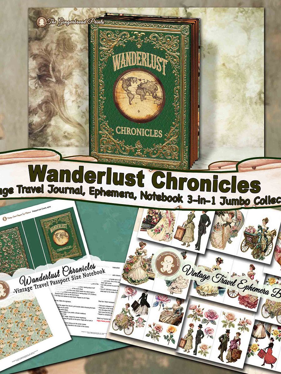 Wanderlust Chronicles Vintage Travel Journal, Ephemera, Notebook 3-in-1 Jumbo Collection product image (1)