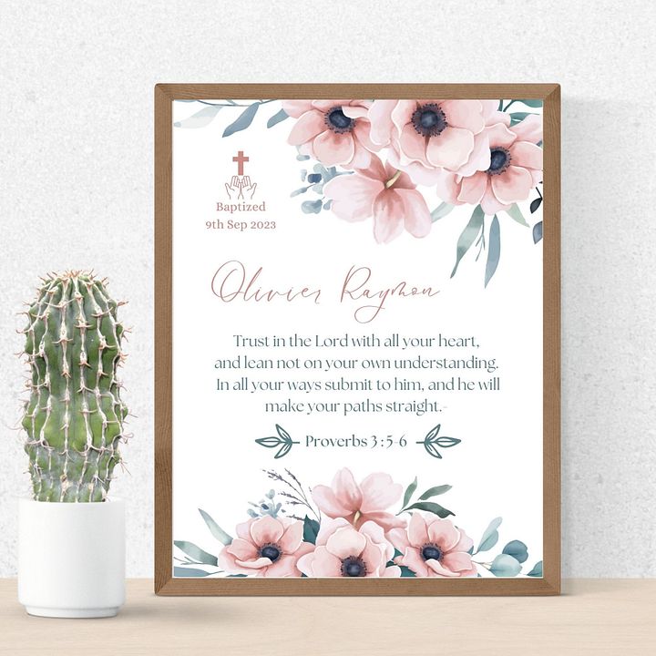 Water Colour Big Pink Flowers Baptism Canva Template product image (2)