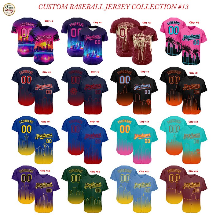 Authentic Gradient Fashion Baseball Jersey Up Down Colors City Collection, Personalized Sport Jersey, Two Tones product image (1)