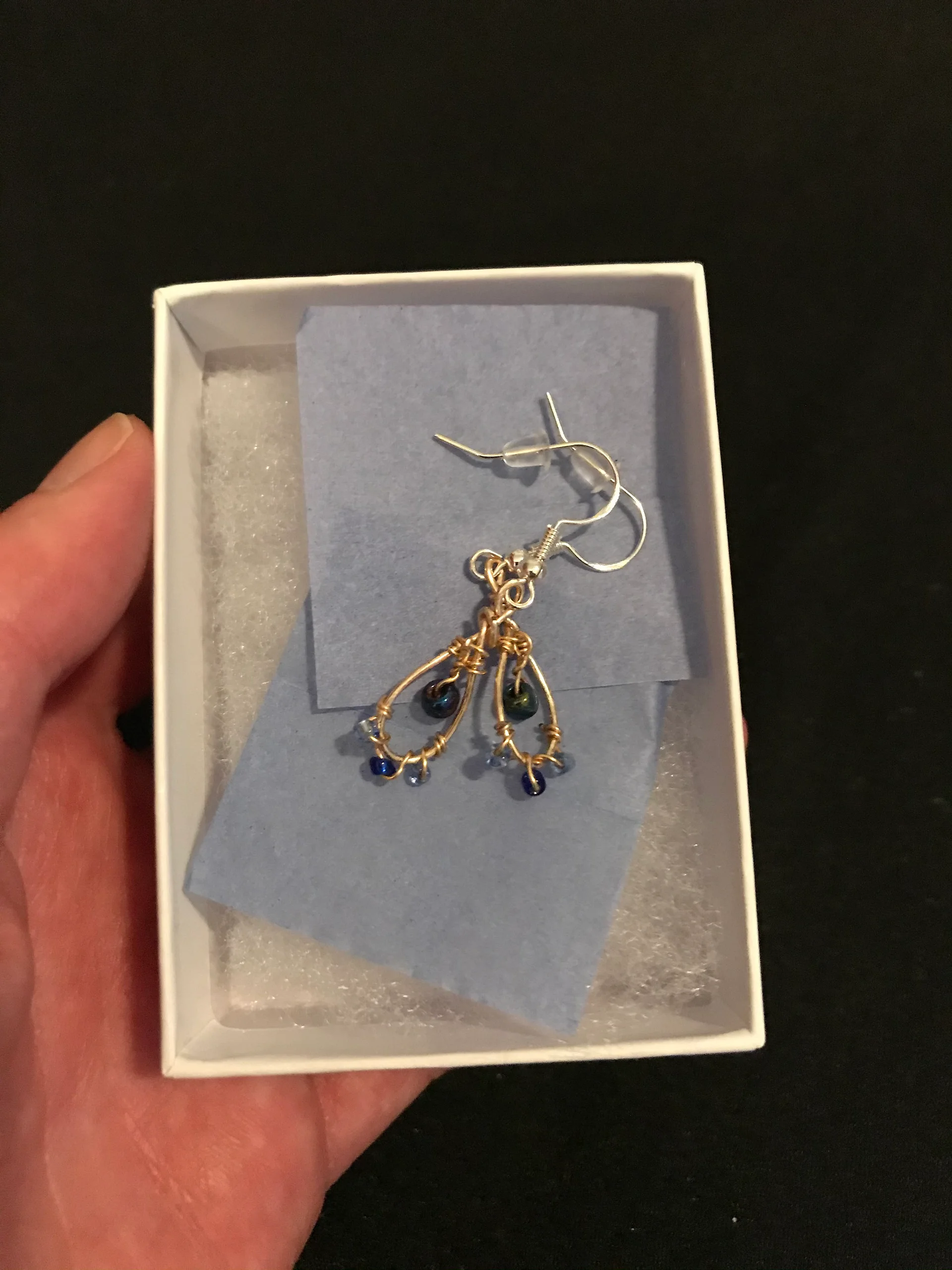 Tiny Deep Blue Oval Drop Earrings product image (2)