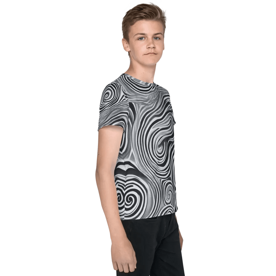 Funky Black and White Noir Liquid Tie-Dye Youth Crew Neck Tee product image (4)