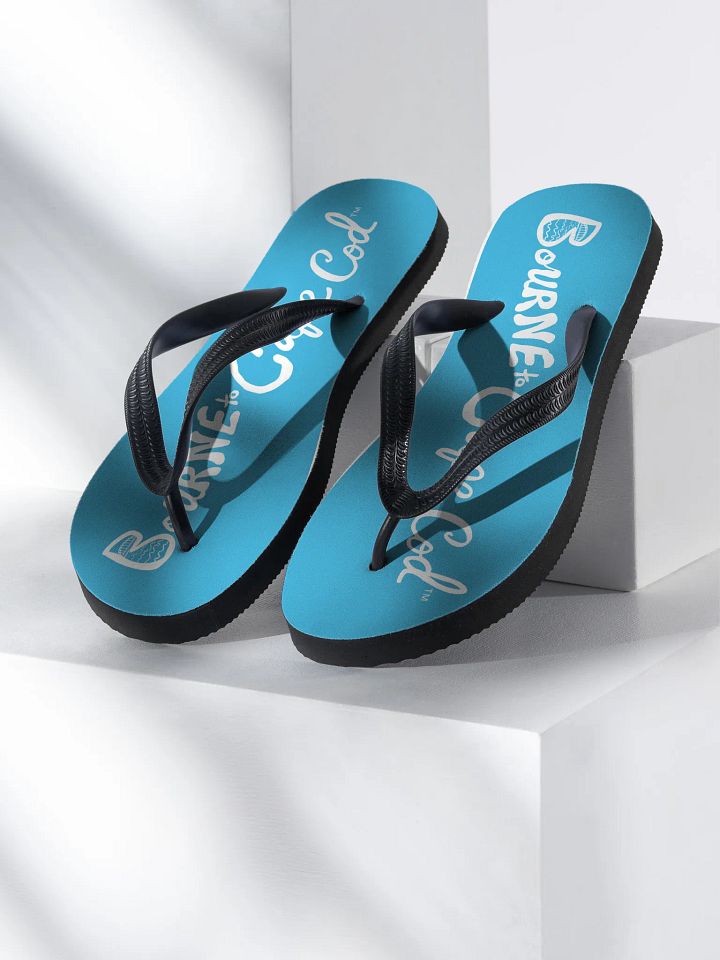 BOURNE to Flip Flop™ | Cape Cod Vibes for Your Soles | Horizontal Logo Sandals | White Logo on Deep Sky Blue product image (1)