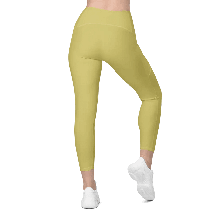 Plain Medium Yellow Light Summer Women's High Waisted Premium Crossover Leggings with Pockets by Treasure Pie product image (6)