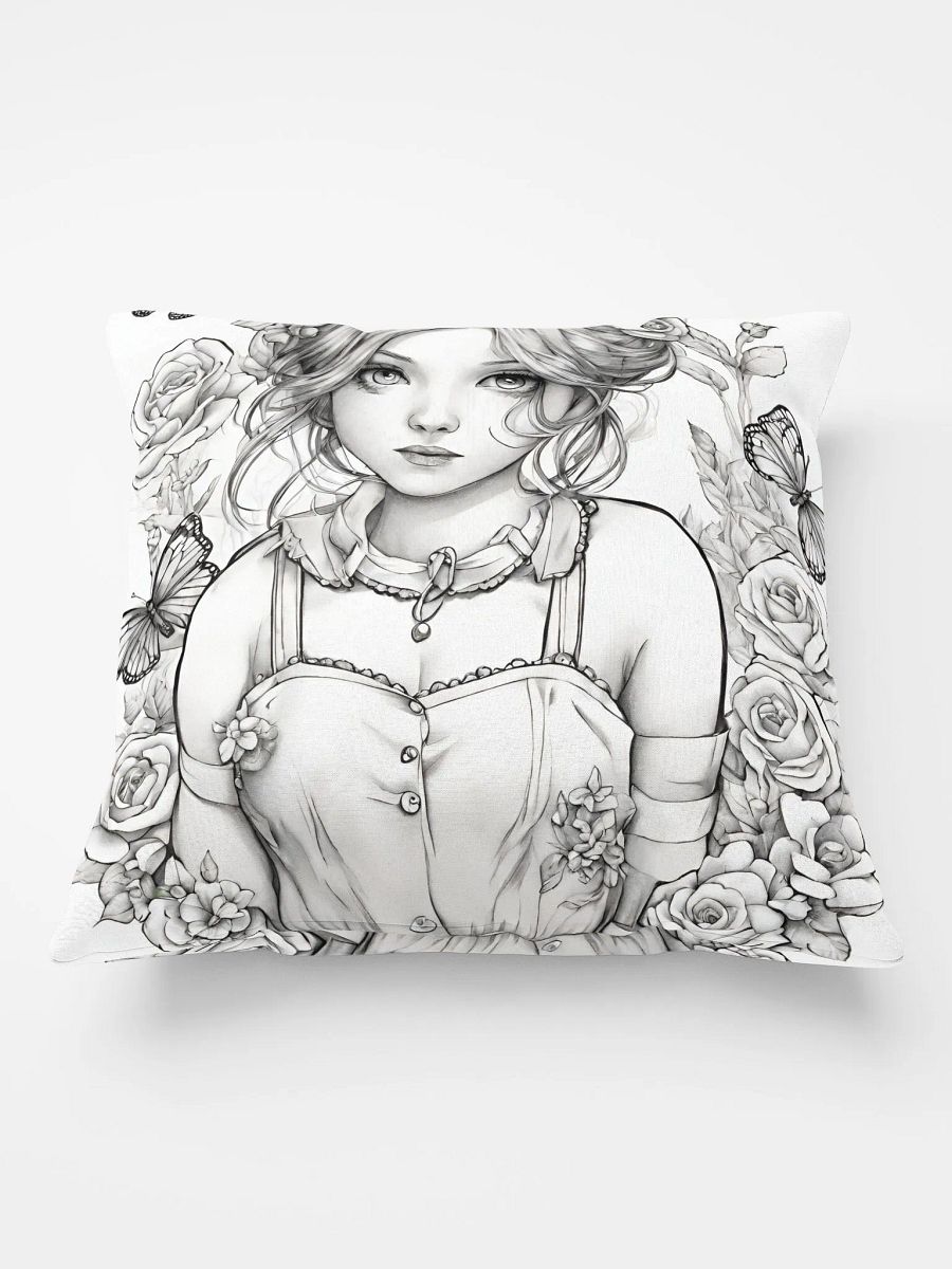 Monochrome Girl, Roses and Butterflies Design Pillow product image (2)