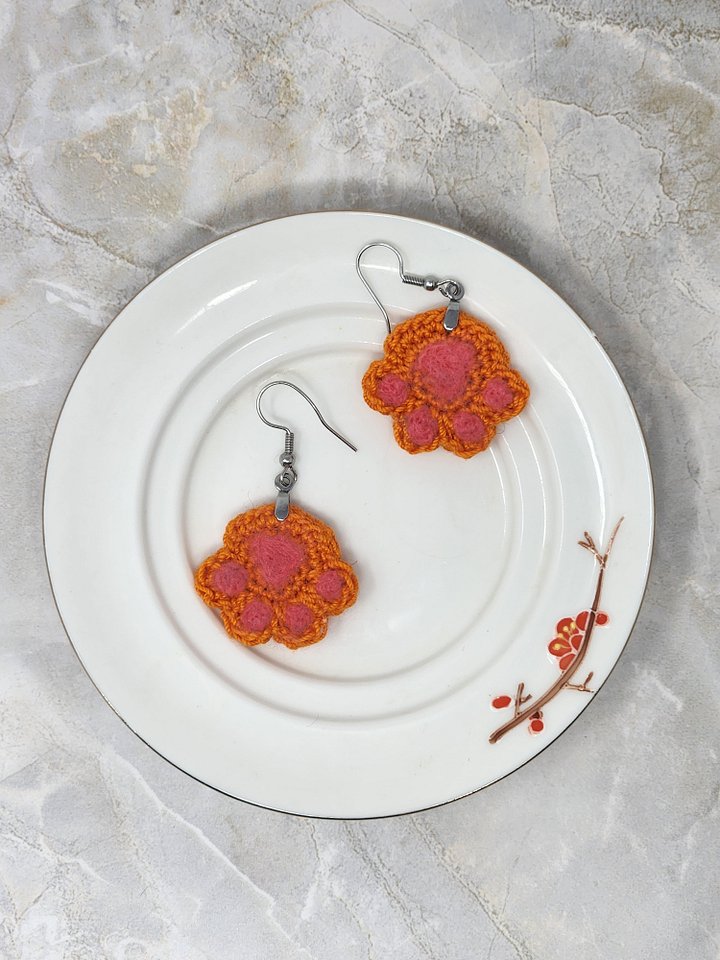 Crocheted Paw Print Earrings (Hypoallergenic) product image (1)