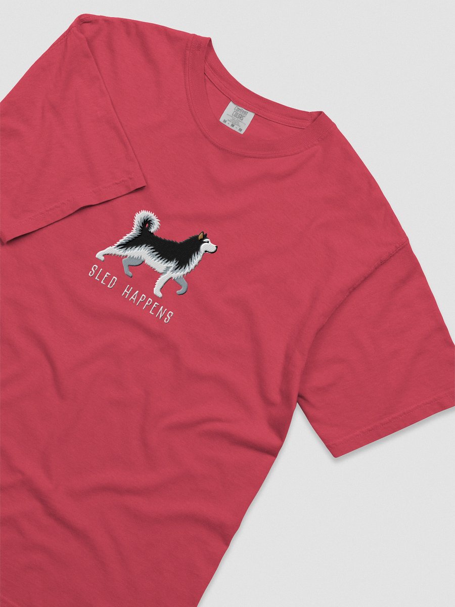 Sled Happens T-Shirt(Embroidered) of an Alaskan Malamute(Black & White) product image (45)