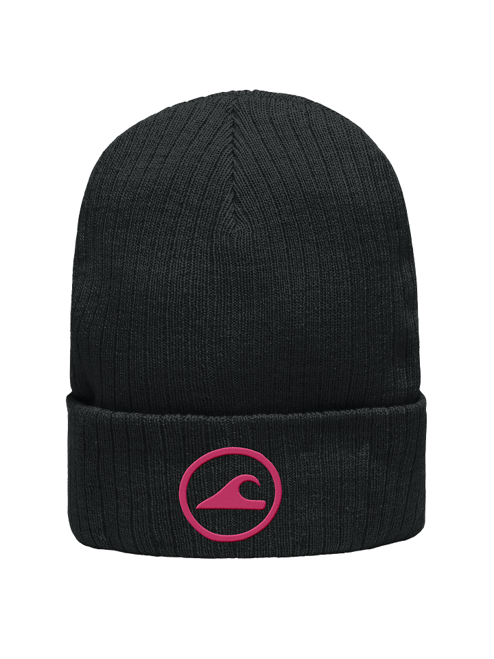Embroidered Wave Rider Atlantis Ribbed Knit Beanie (Flamingo) product image (1)