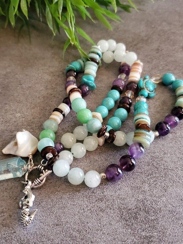 Flowing Waters Goddess Necklace | Shell, Amethyst, Amazonite | Intuition, Creativity & Emotional Flow product image (2)