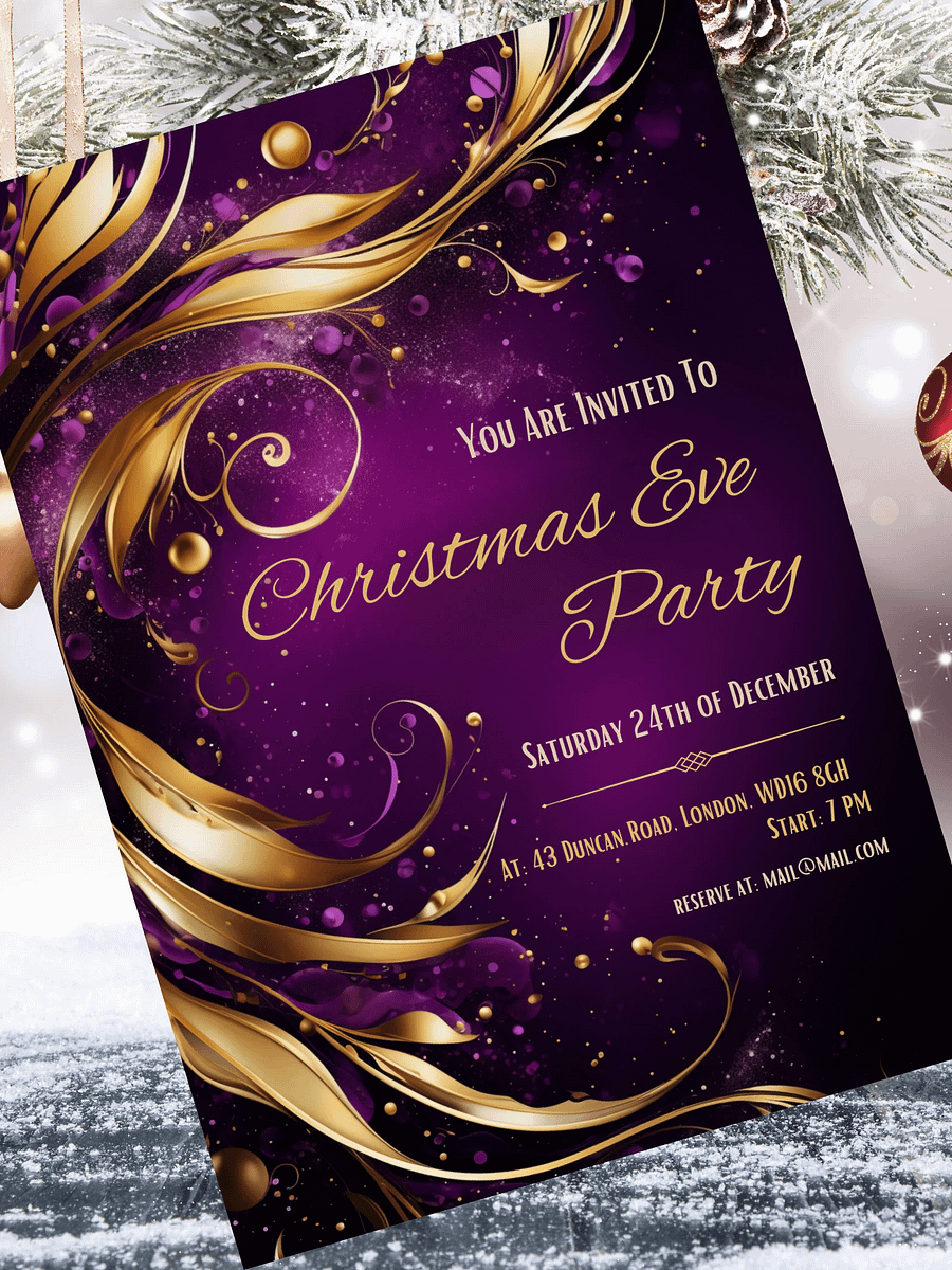 Christmas & New Year Purple and Gold Editable Party Invitation | Edit in Canva | Christmas Party Printable | Holiday Invitation | Canva Link product image (5)