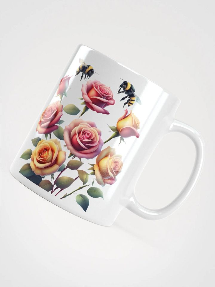 Honey Bees and Roses Graphical Design White Mug product image (2)