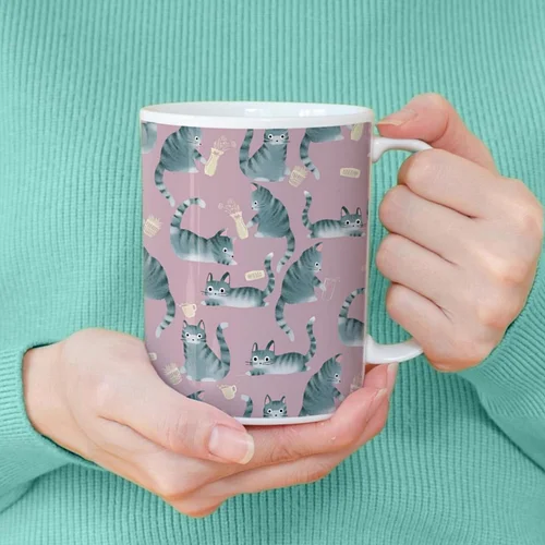 Mugs in my grey & orange tabby cat patterns at my zazzle shop! I always like to design my mugs in a monogram version and a ta...