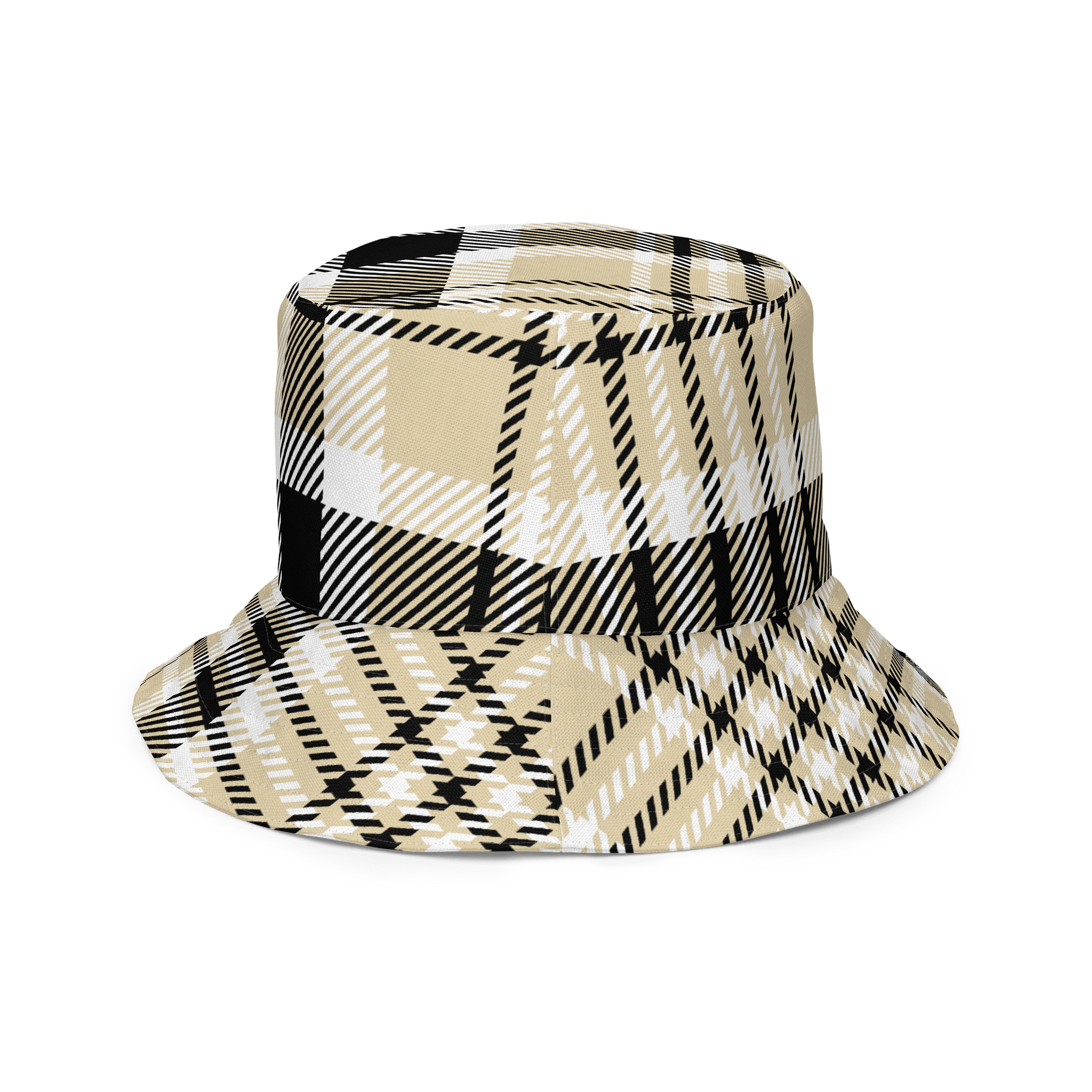 Beige/Black Reversible Plaid All-Over Print Bucket Hat product image (6)