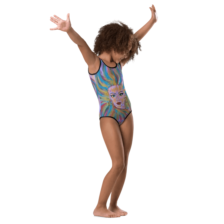 Girl with colorful hair - (art by Dina R.) - acrylic painting picture - Kids Swimsuit product image (1)