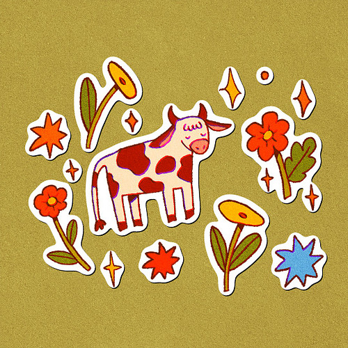Fake stickers on fake paper hehe!! 
Should I make this little concept into a real sticker sheet? Some cows and flowers? I thi...