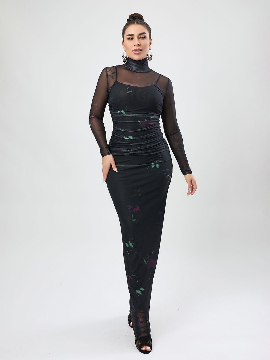 Wholesale dresses mesh see-through with sling maxi dress two-piece set product image (1)