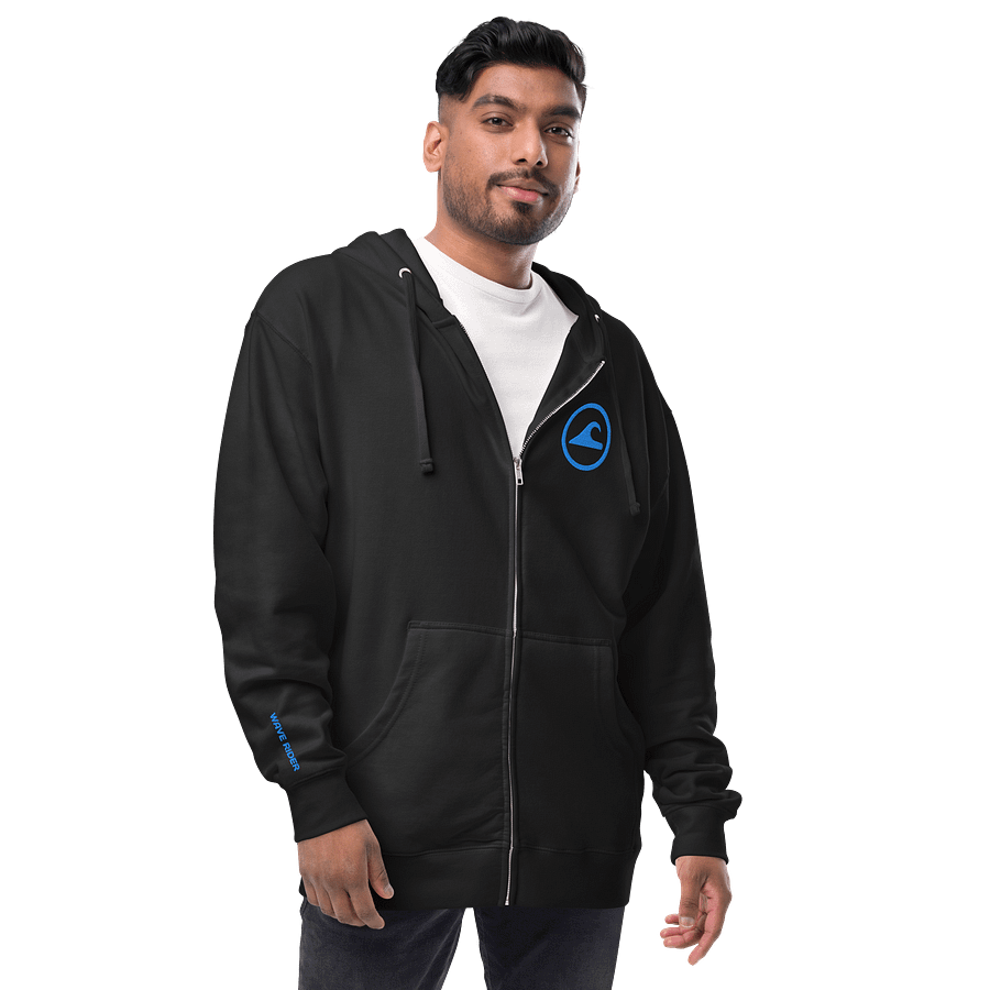 Embroidered Wave Rider Fleece Zip-Up Hoodie (Aqua) product image (2)