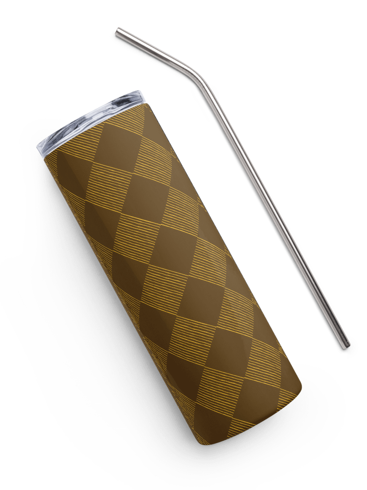 Brown and Gold Diamonds on 20-ounce Stainless Steel Tumbler with Straw product image (3)
