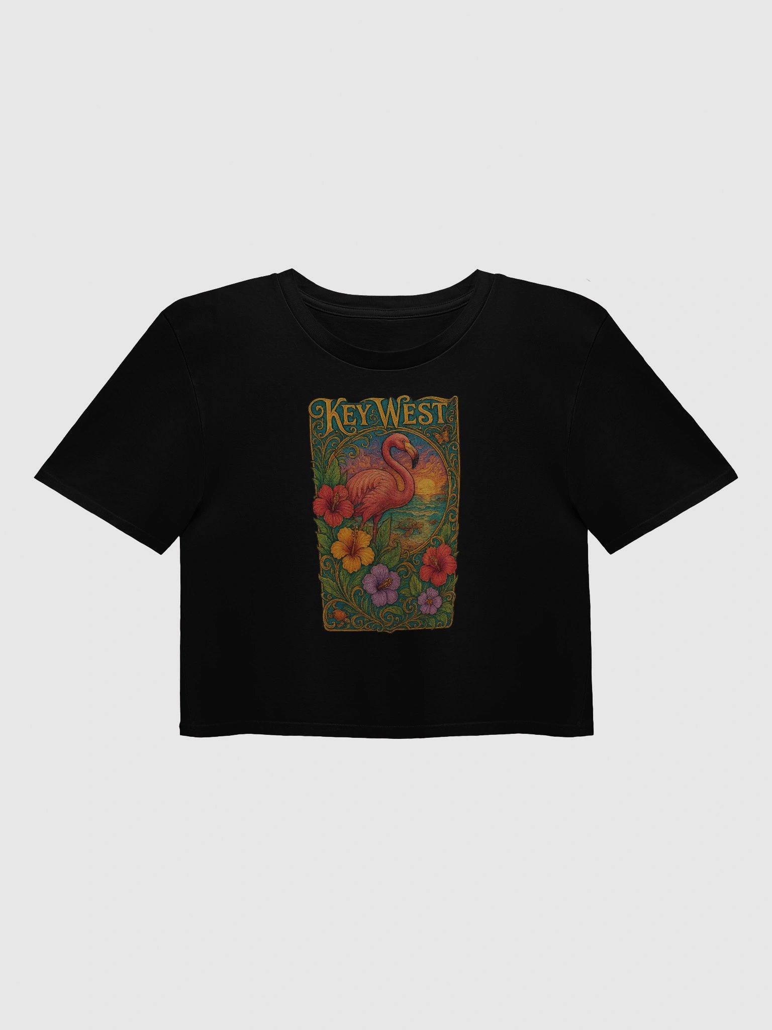 Key West Tropical Ladies Crop Top with Flamingo and Hibiscus product image (1)